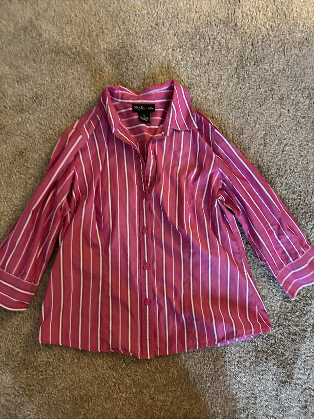 Style & Co. Pink and White Striped Button-Down Shirt
